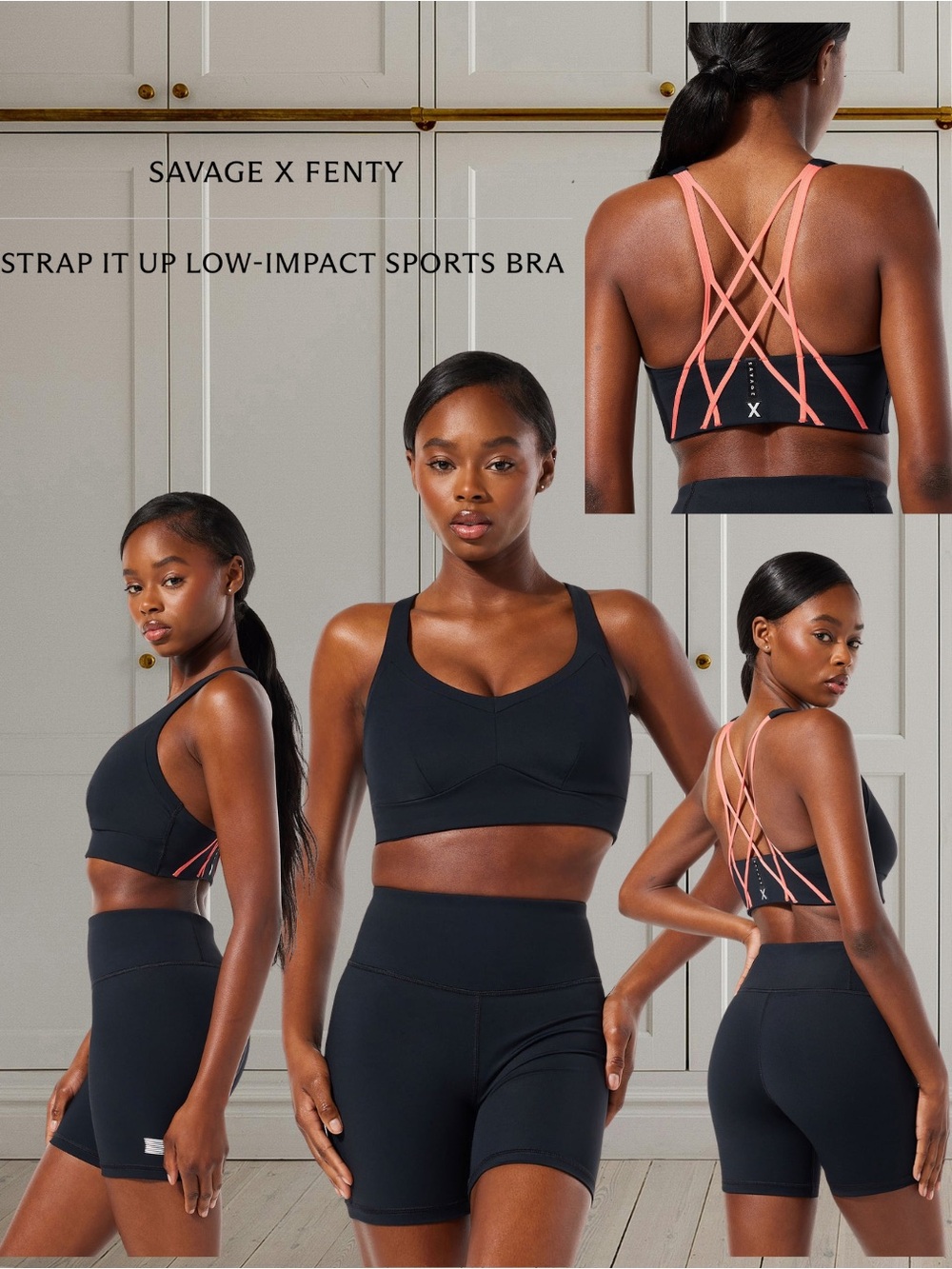 Savage X Fenty Black Strap It Up Low-Impact Sports Bra